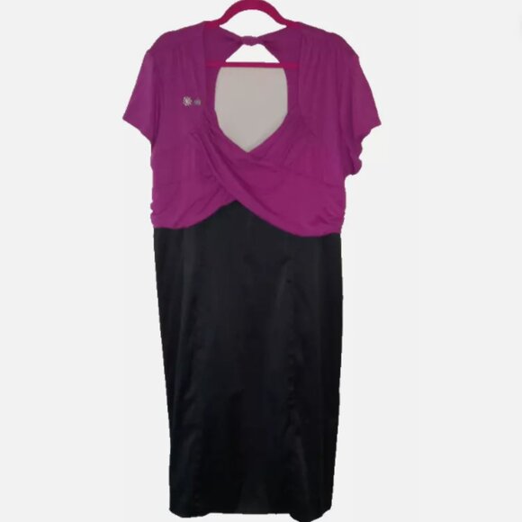 Torrid Fuchsia Black Wiggle Keyhole Back Blouson Dress Rhinestones‎ GUC size 22 - Picture 1 of 6
